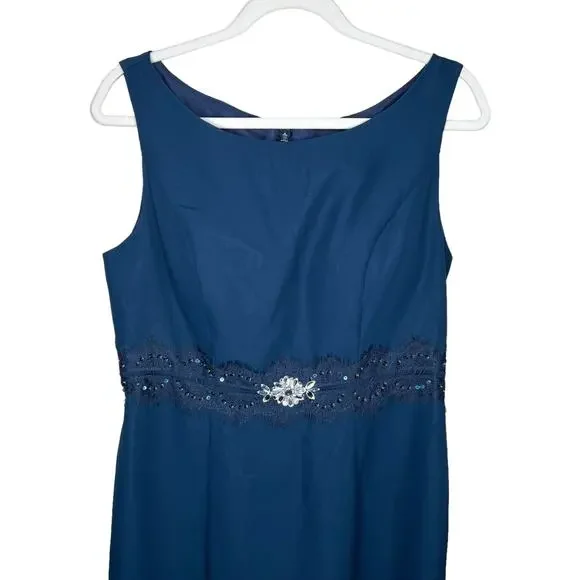 JJs House Sheath Scoop Knee-Length Chiffon Dress Beading Appliques Lace Size 12 - Picture 2 of 9